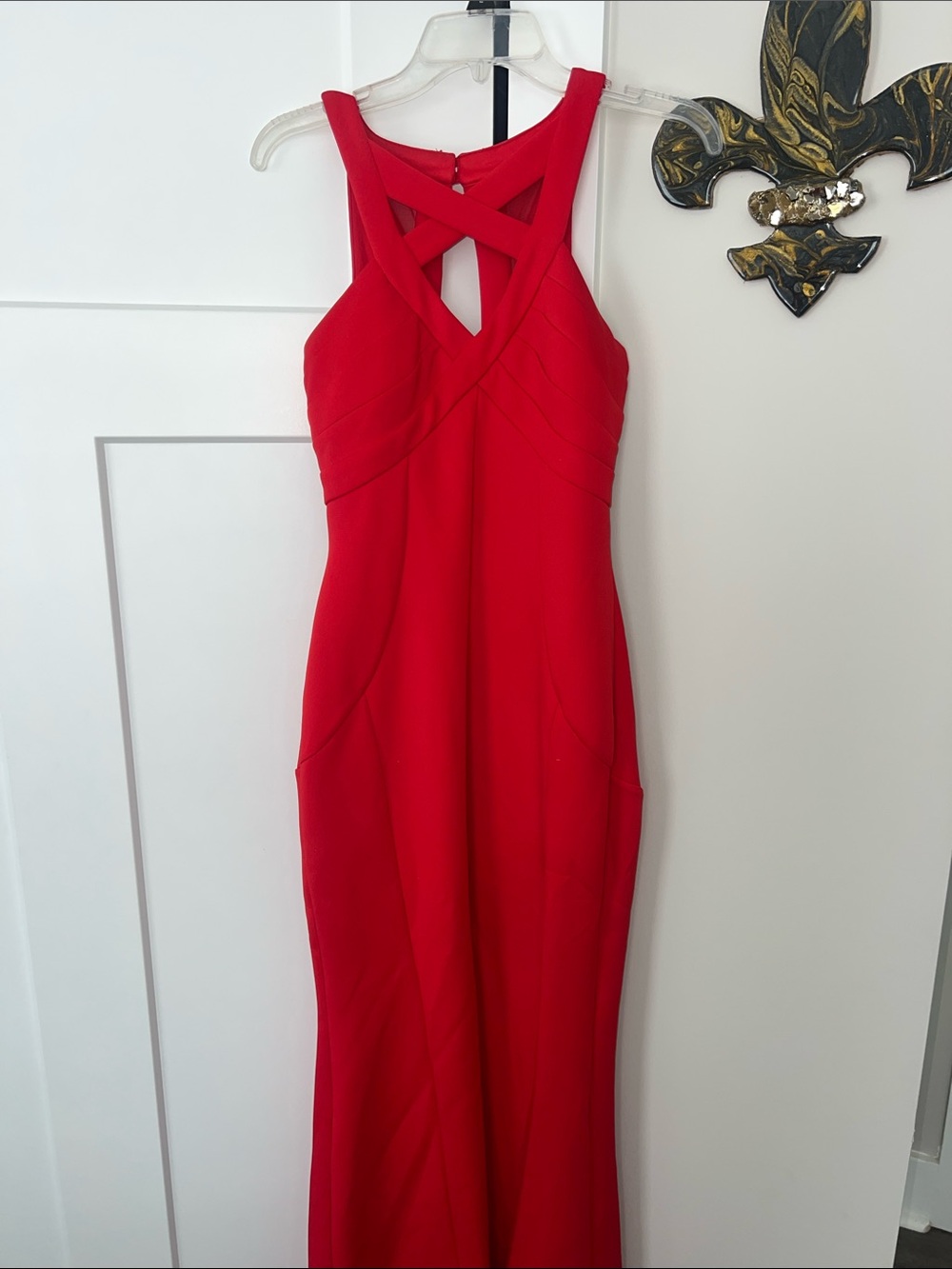 Emerald Sundae Red Crisscross Strap Maxi Dress